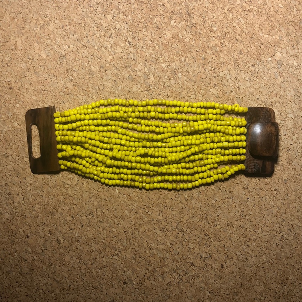beaded bracelet with wood joinery